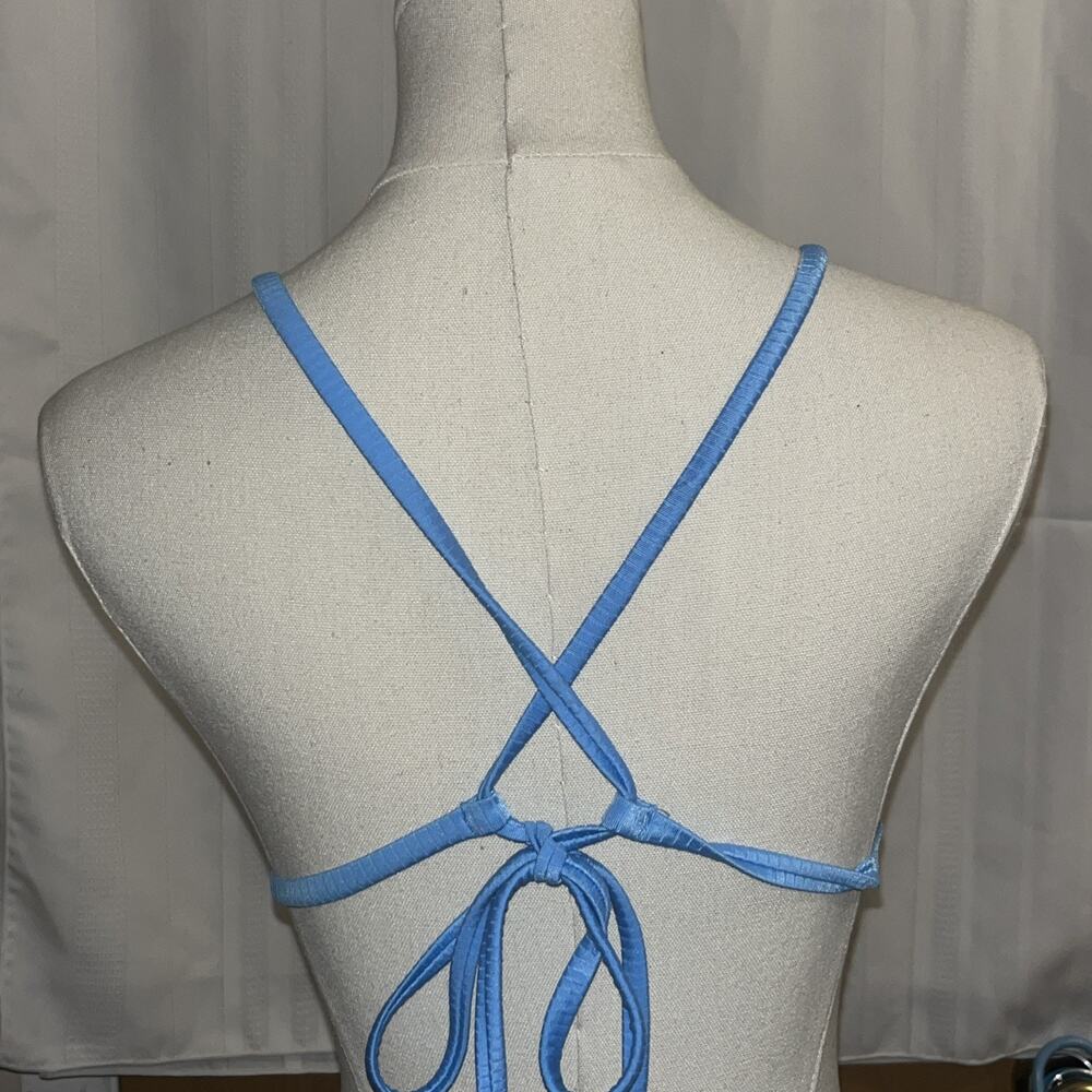 Wild Fable Light Blue Ribbed Triangle String Bikini Top Size L - Picture 3 of 4